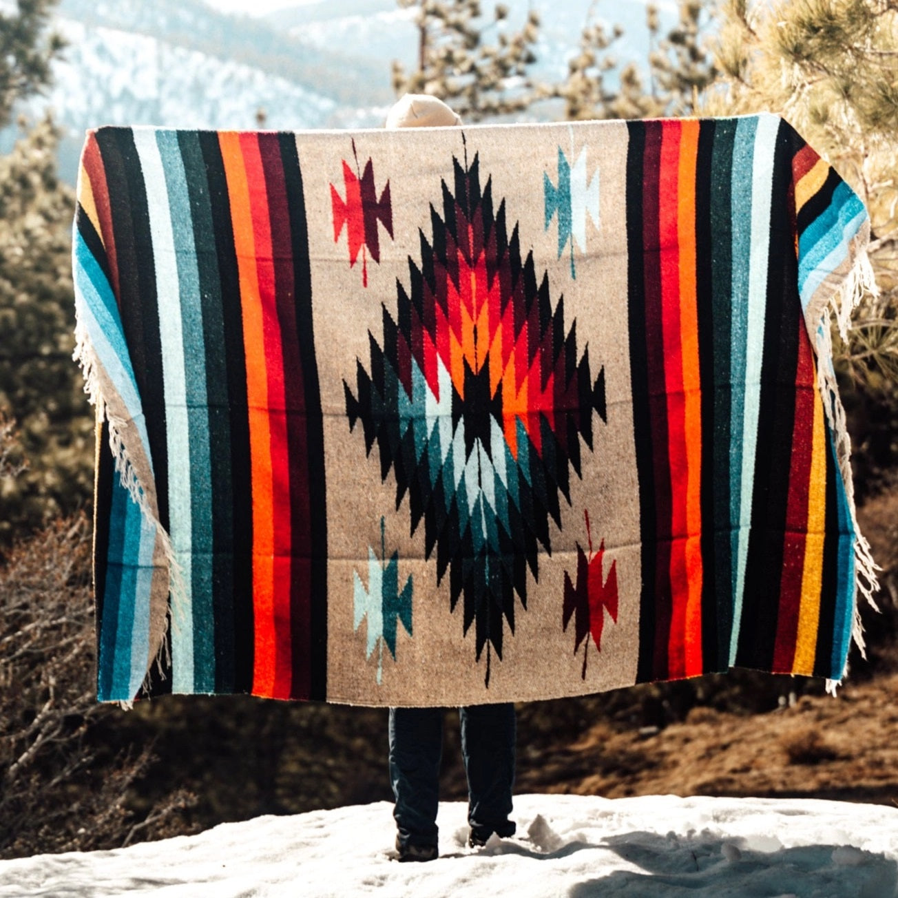 Aztec Mexican Diamond Blanket — Beige Tan Khaki