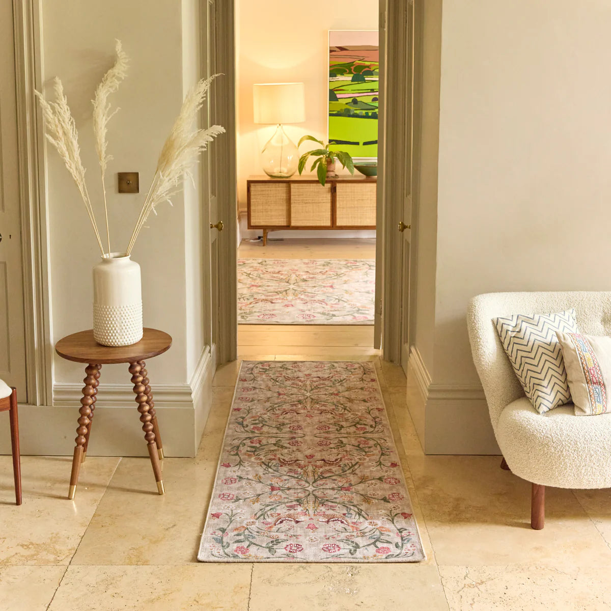 Eco-Washable Heritage Garden Rug styled in a living room