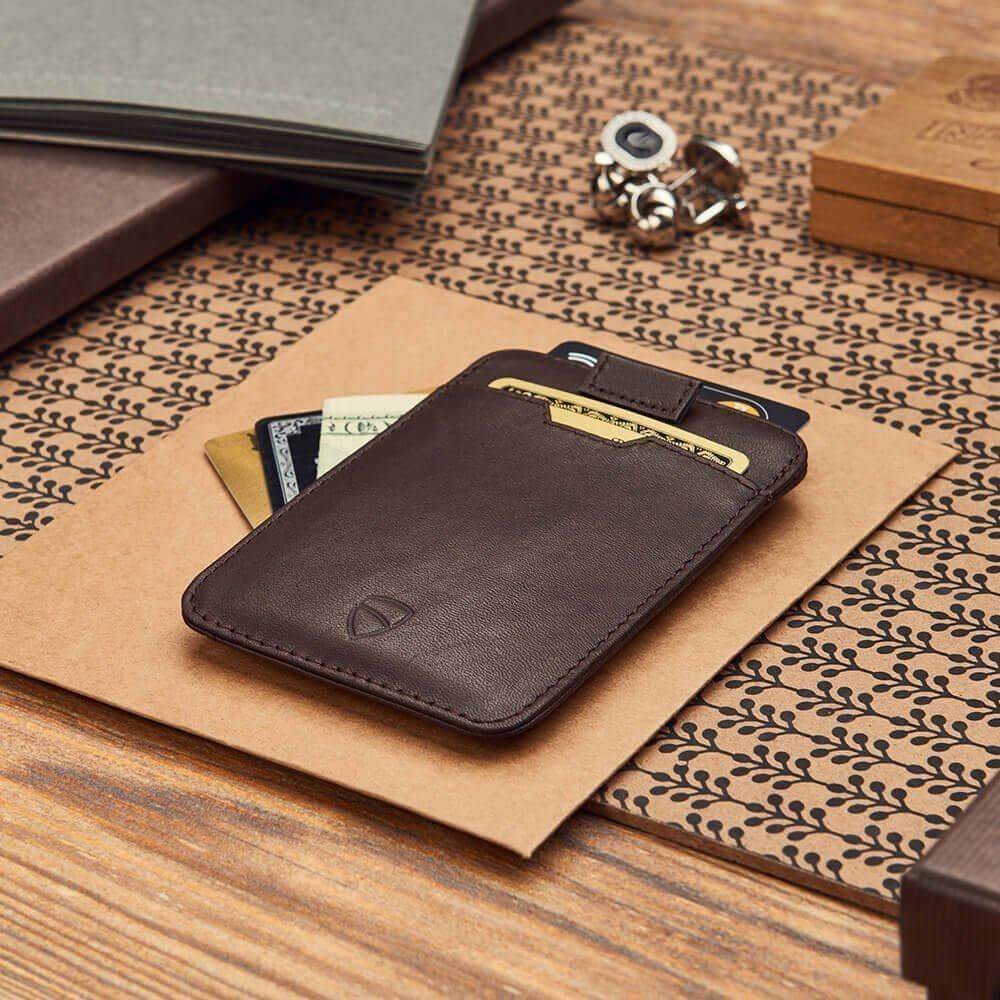 VAULTSKIN CHELSEA LEATHER CARD HOLDER WITH RFID BLOCKING (BROWN)  Swadha's